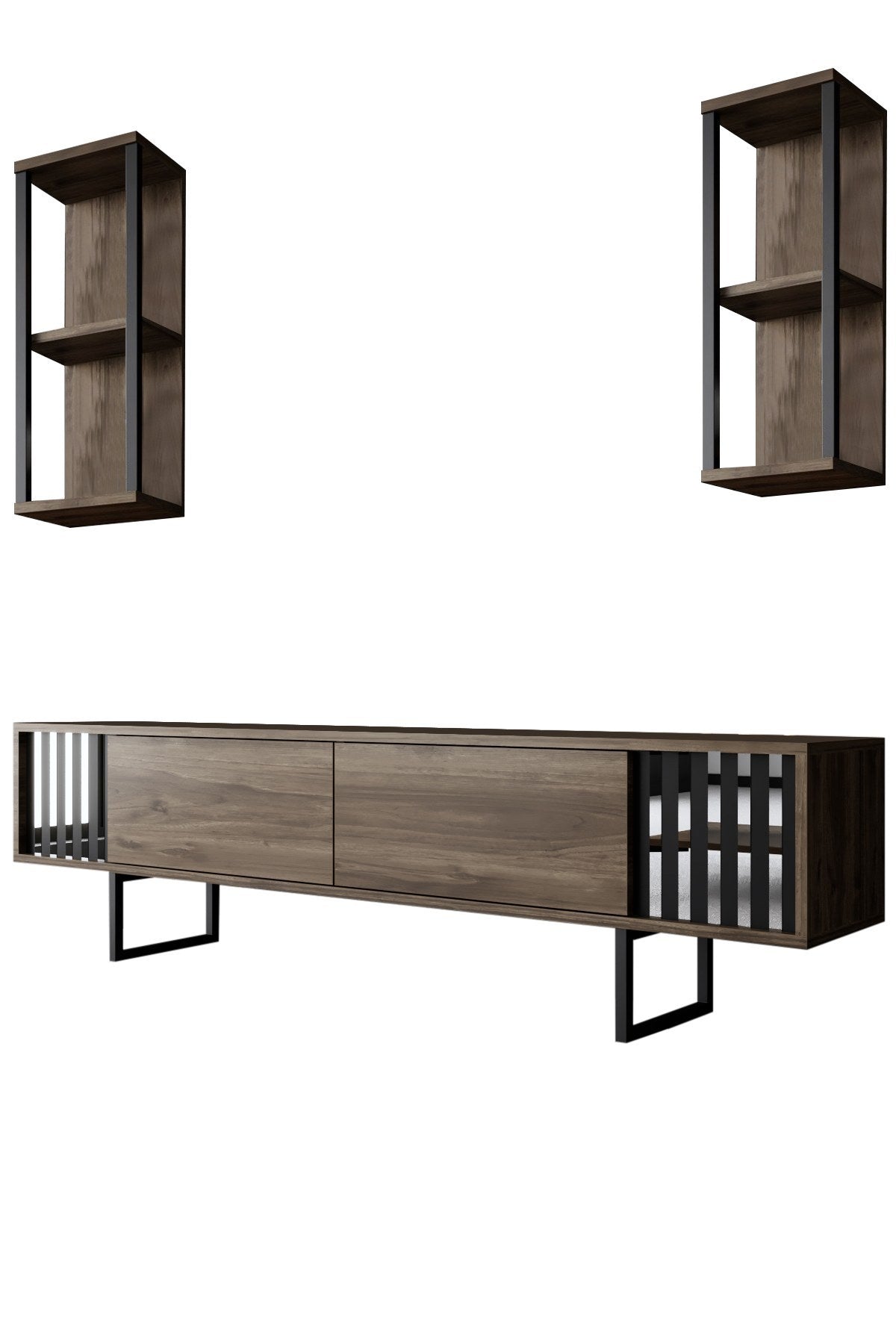 Furniture Set Walnut-Black - Chrome Line - Coffee table + TV cabinet