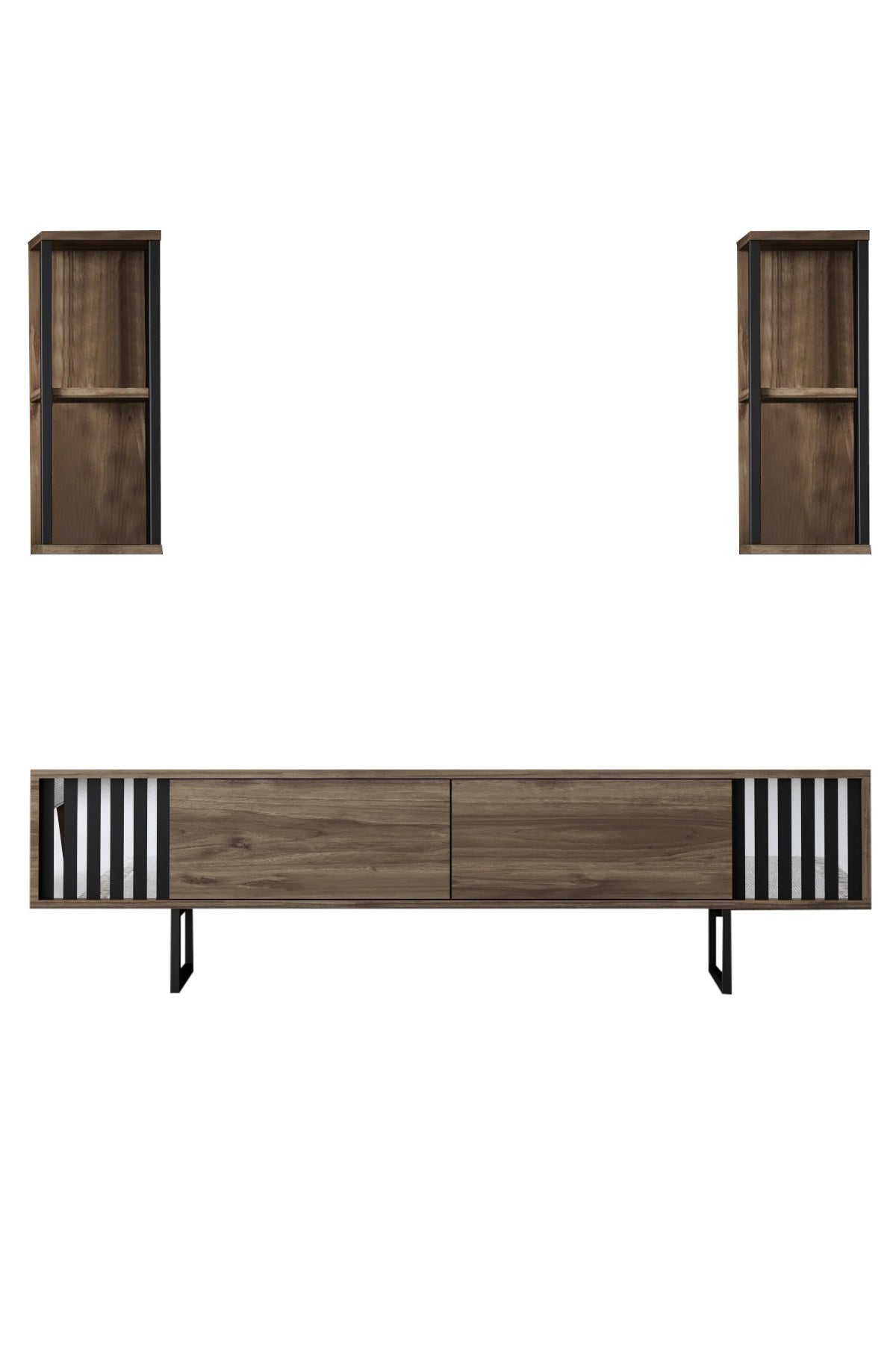 Furniture Set Walnut-Black - Chrome Line - Coffee table + TV cabinet