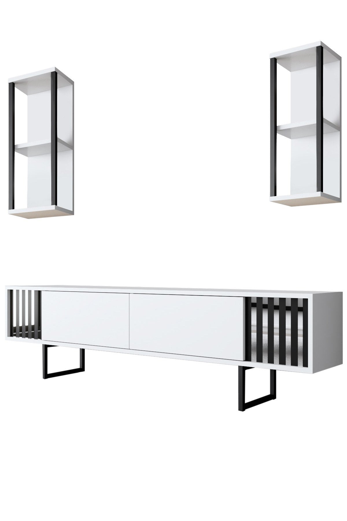 Furniture Set White-Black - Chrome Line - Coffee Table + TV Furniture