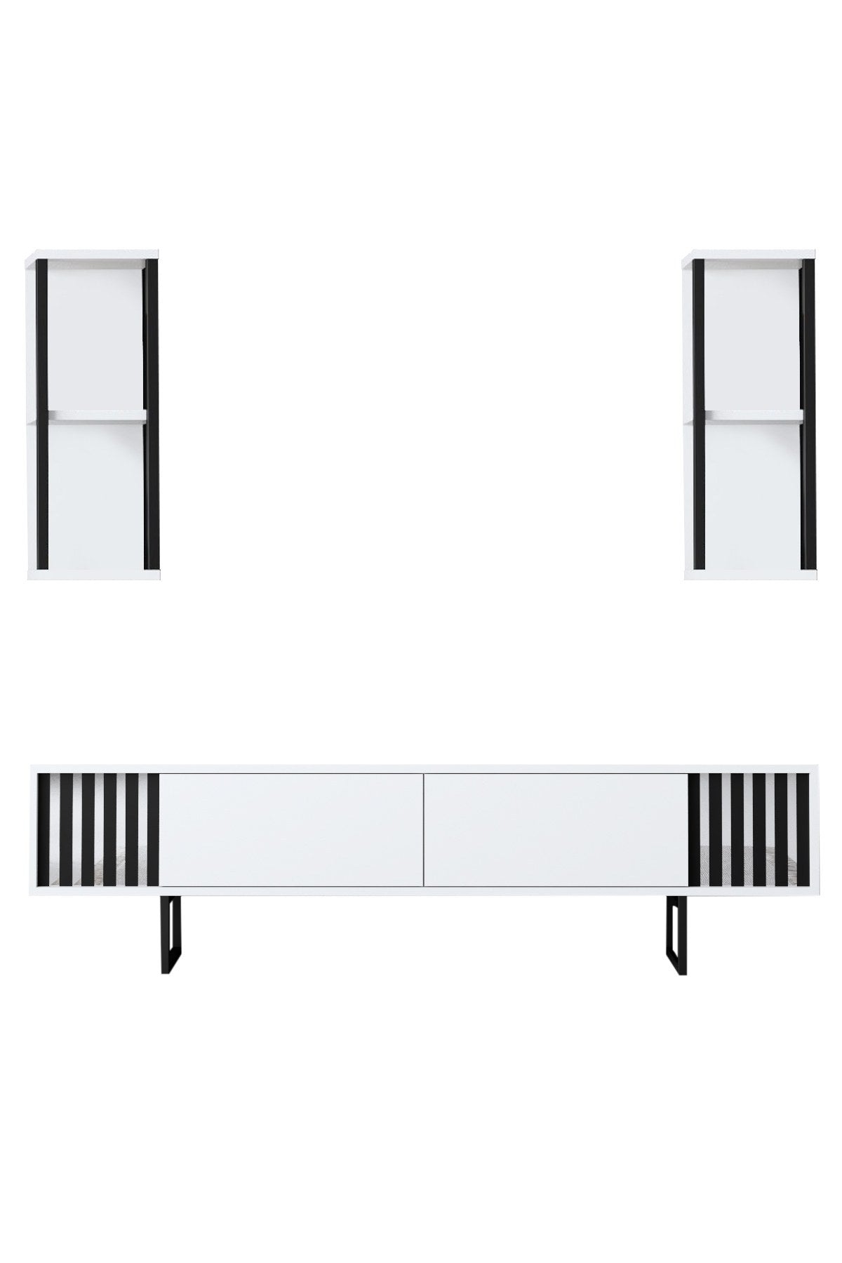 Furniture Set White-Black - Chrome Line - Coffee Table + TV Furniture