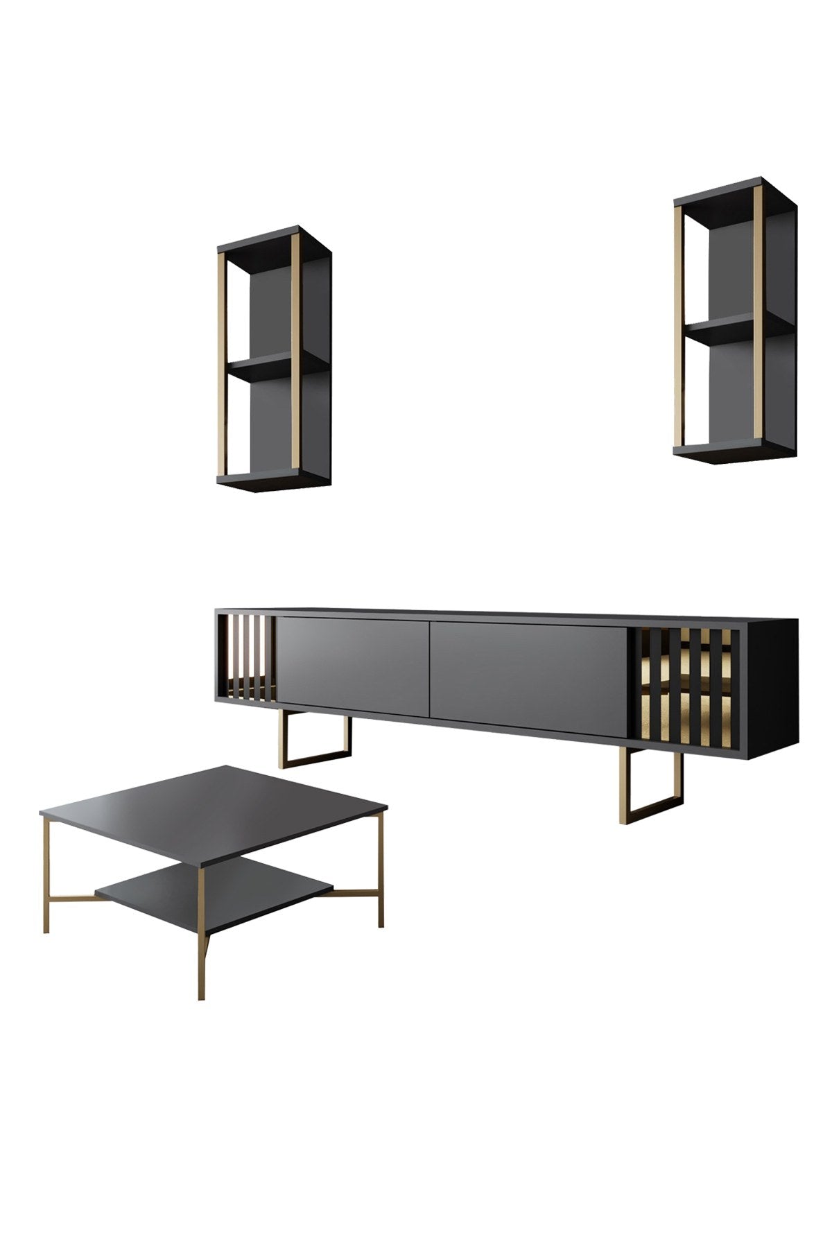 Furniture Set Anthracite-Gold - Gold Line - Coffee Table + TV Furniture