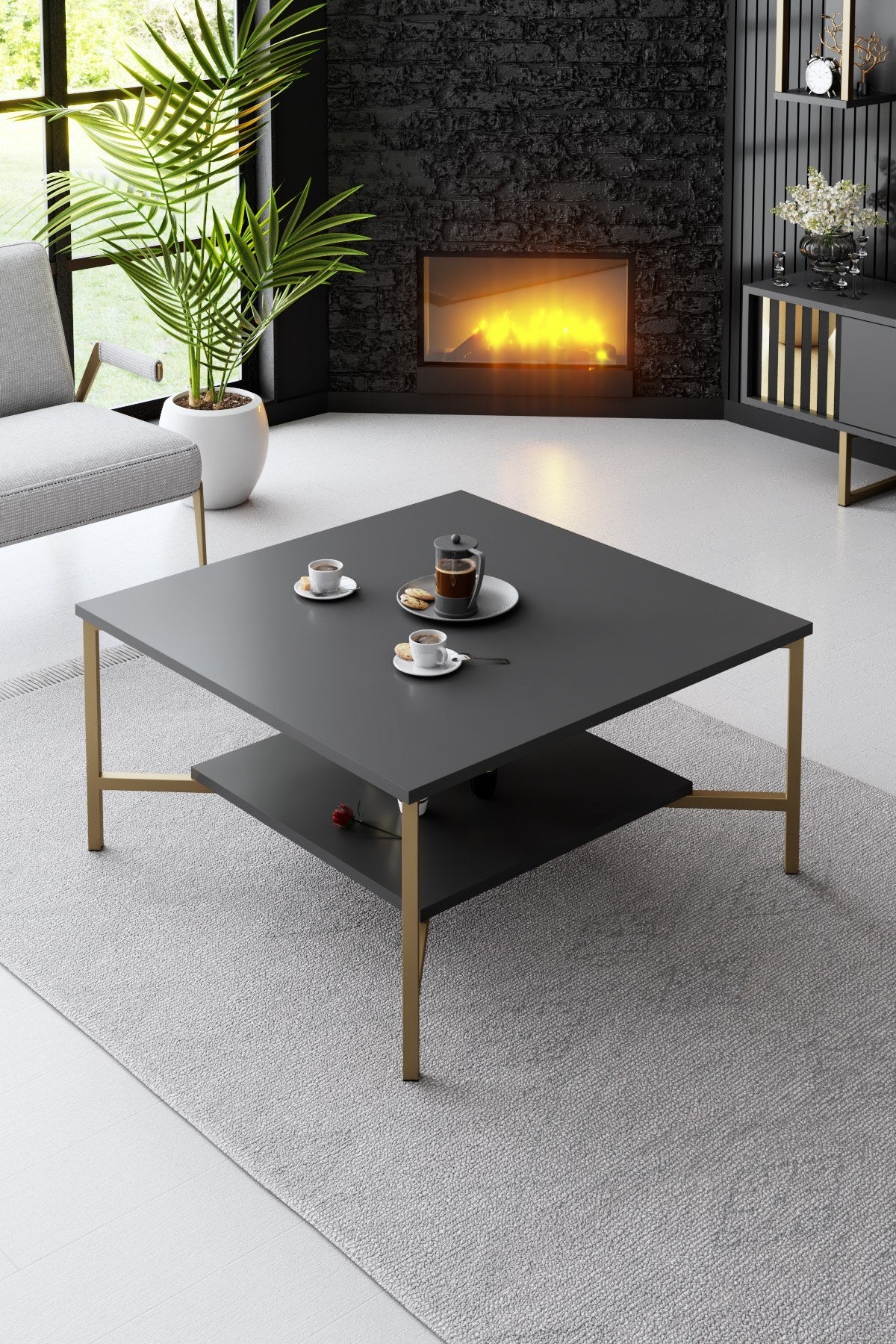 Furniture Set Anthracite-Gold - Gold Line - Coffee Table + TV Furniture