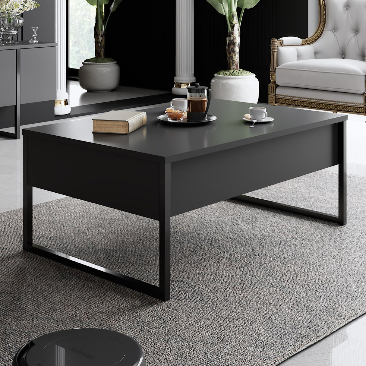Meubelsets - Meubelset Antraciet Luxe - Salontafel + TV Meubel - Zwart Frame - Dimehouse