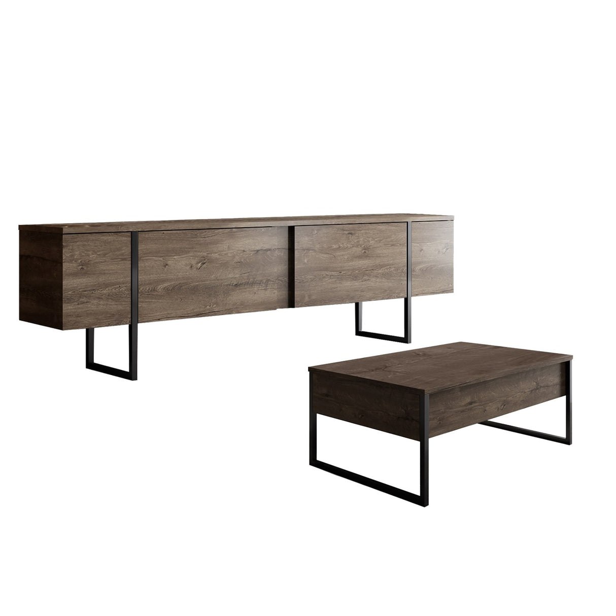 Furniture Set Walnut Luxe - Coffee Table + TV Cabinet - Black Frame