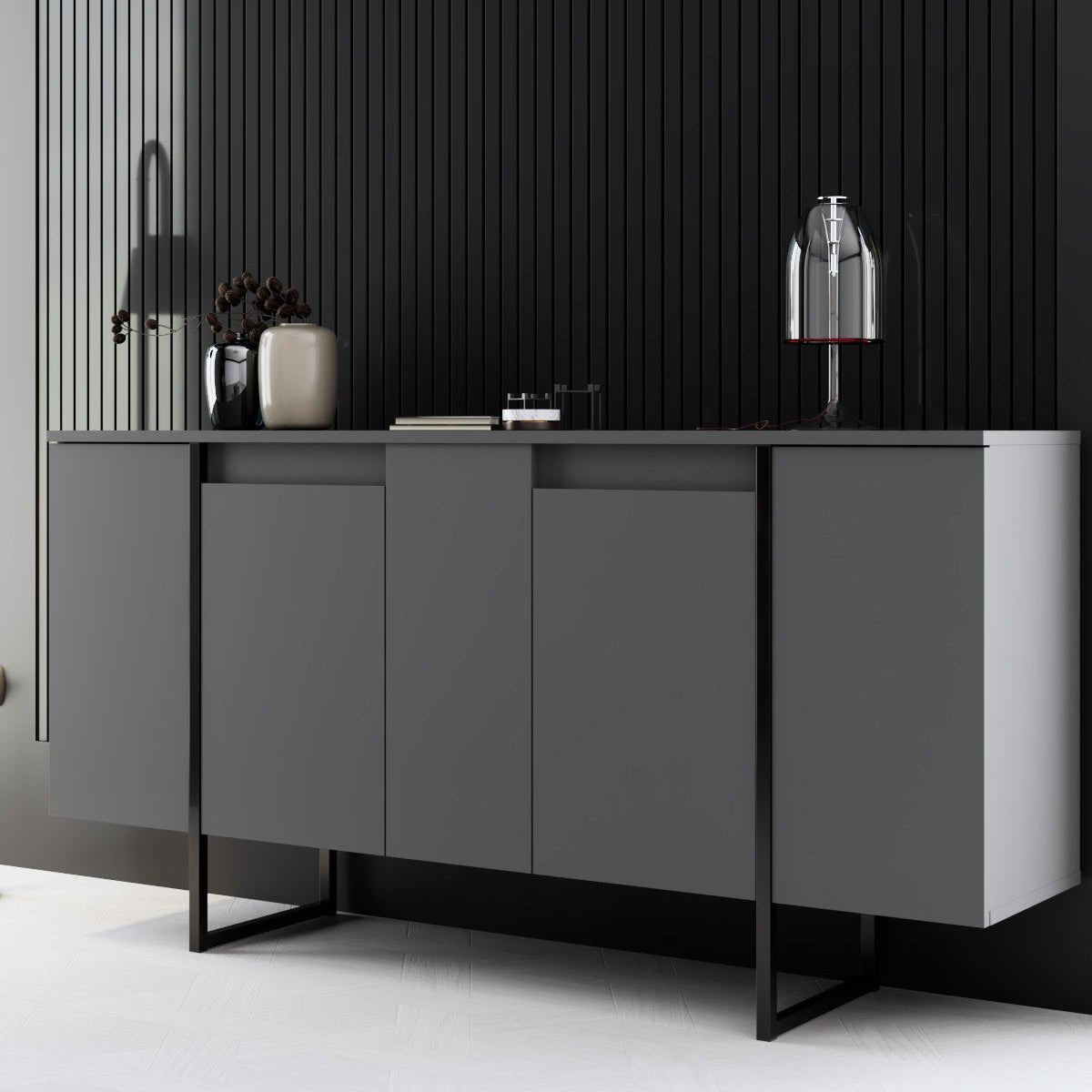 Modern Sideboard Anthracite Luxury 160x80x35 - Black Frame