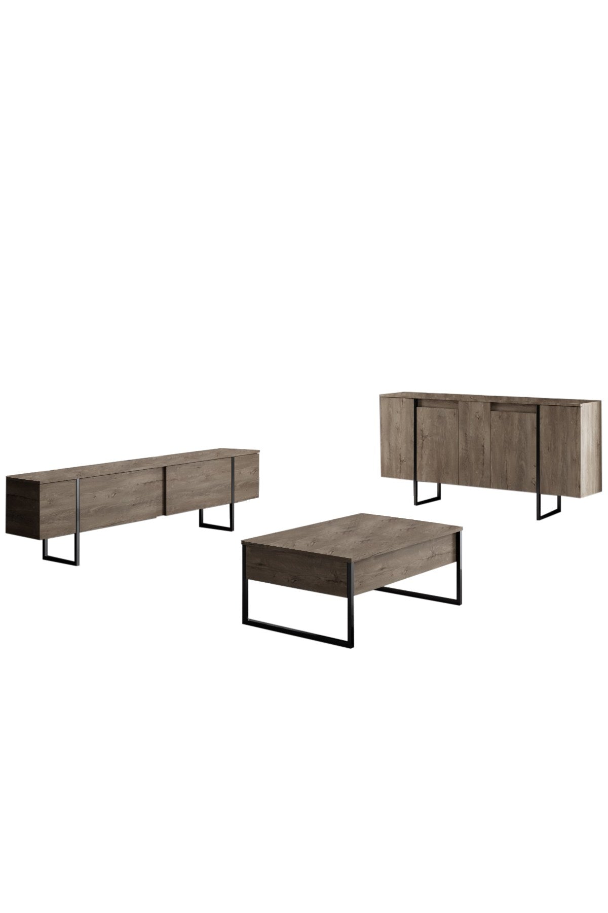 Furniture set Walnut Luxe - Coffee table + TV cabinet + sideboard - Black frame