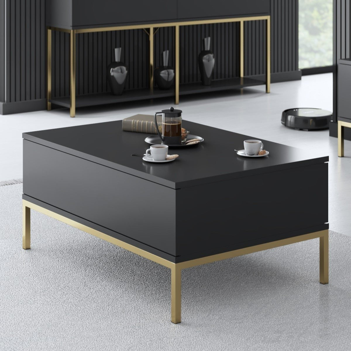 Rectangular Coffee Table Anthracite Lord 90x60 - Golden Frame