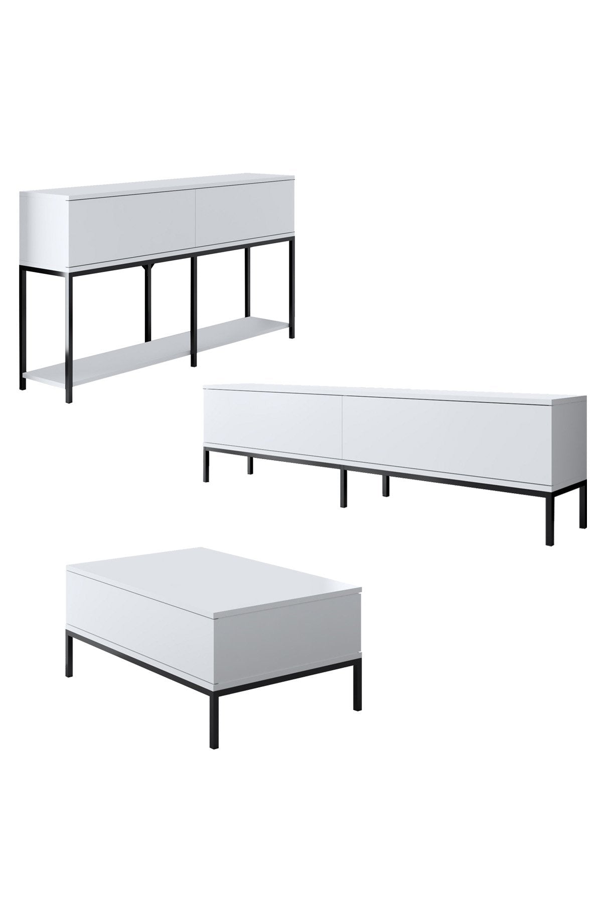 Furniture Set White Lord - Coffee Table + TV Cabinet + Sideboard - Black Frame