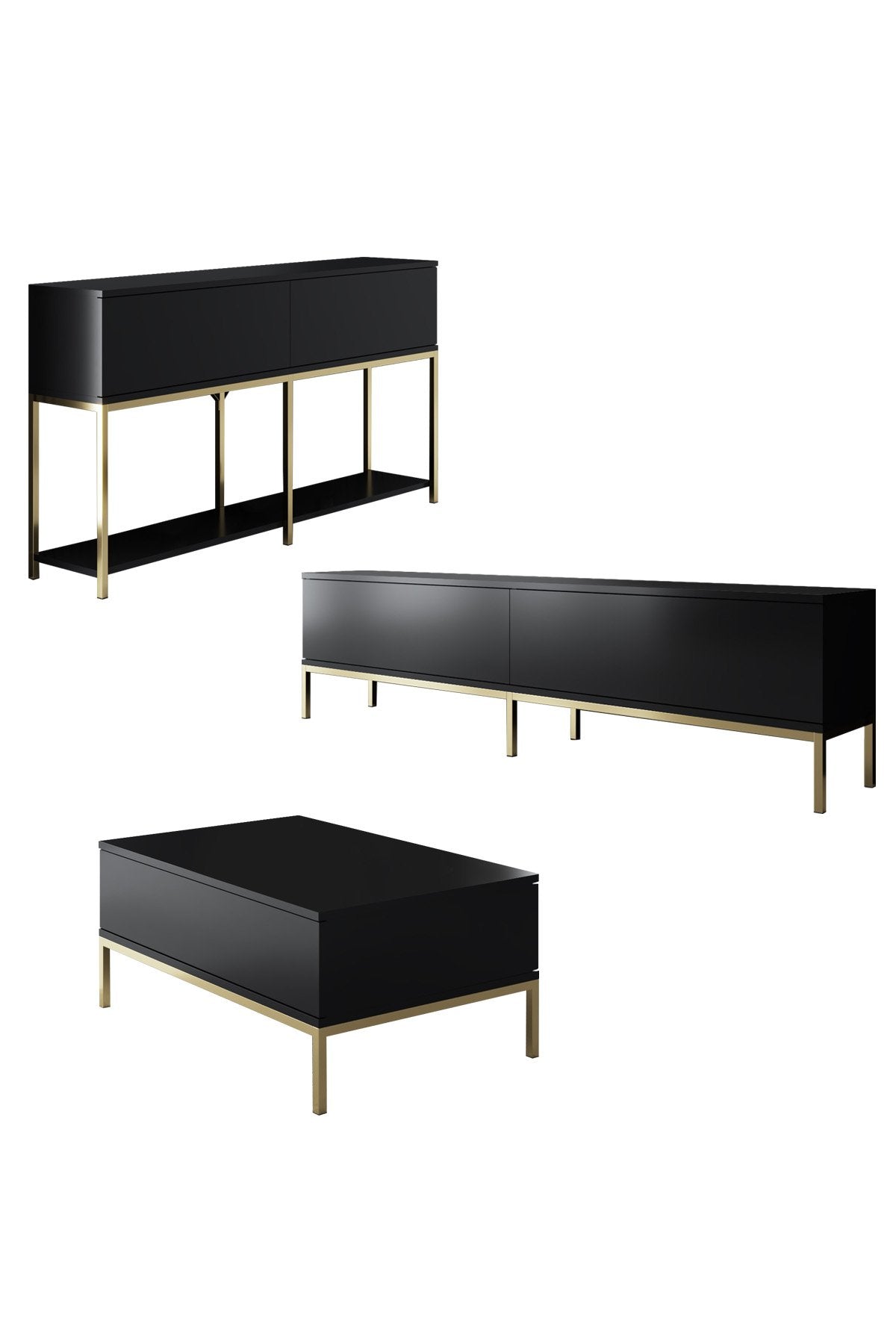 Furniture Set Black Lord - Coffee Table + TV Cabinet + Dresser - Golden Frame