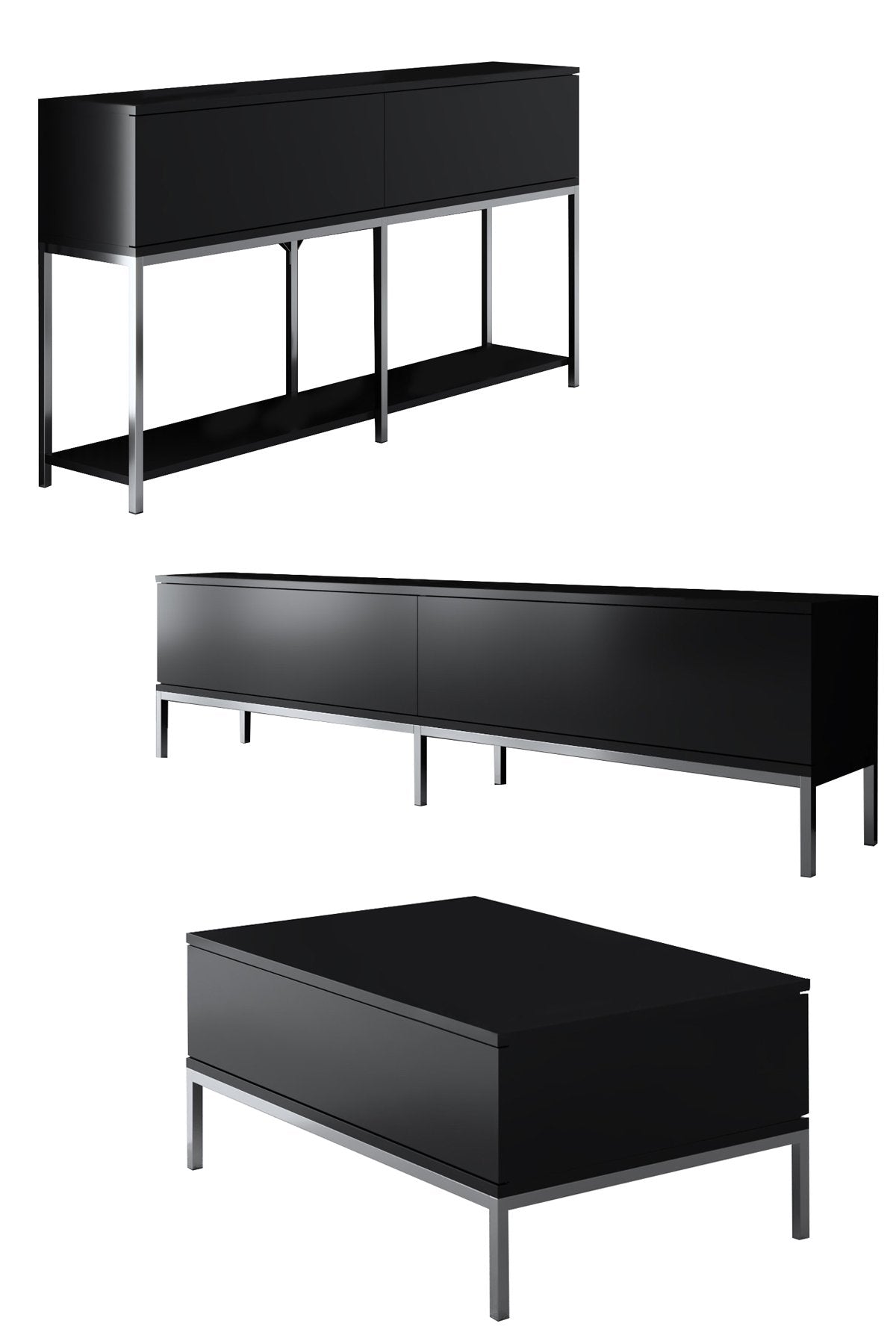 Furniture Set Black Lord - Coffee Table + TV Cabinet + Sideboard - Silver Frame