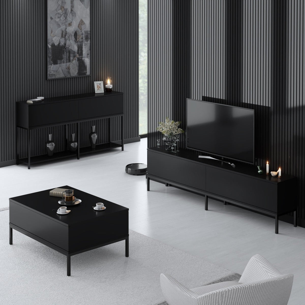 Furniture Set Black Lord - Coffee Table + TV Cabinet + Dresser - Black Frame