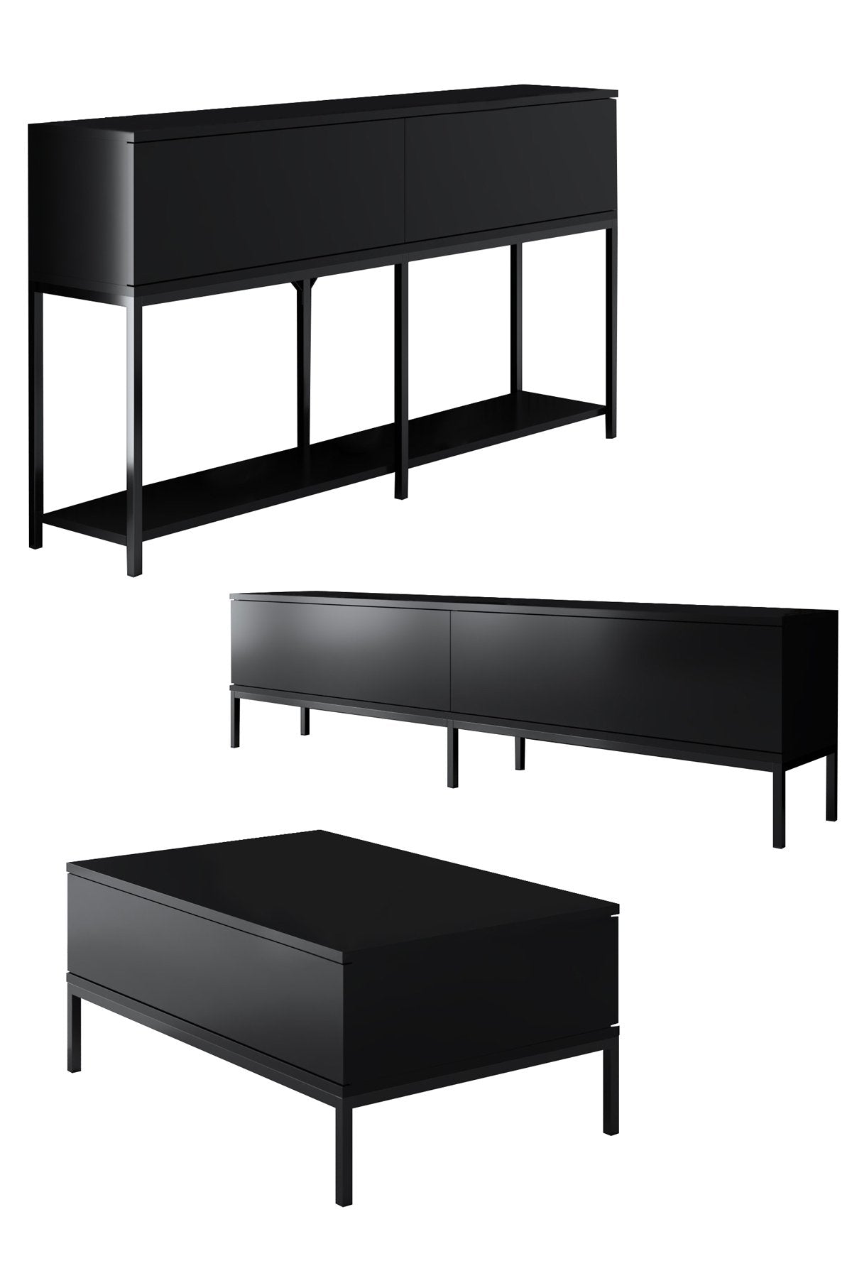 Furniture Set Black Lord - Coffee Table + TV Cabinet + Dresser - Black Frame