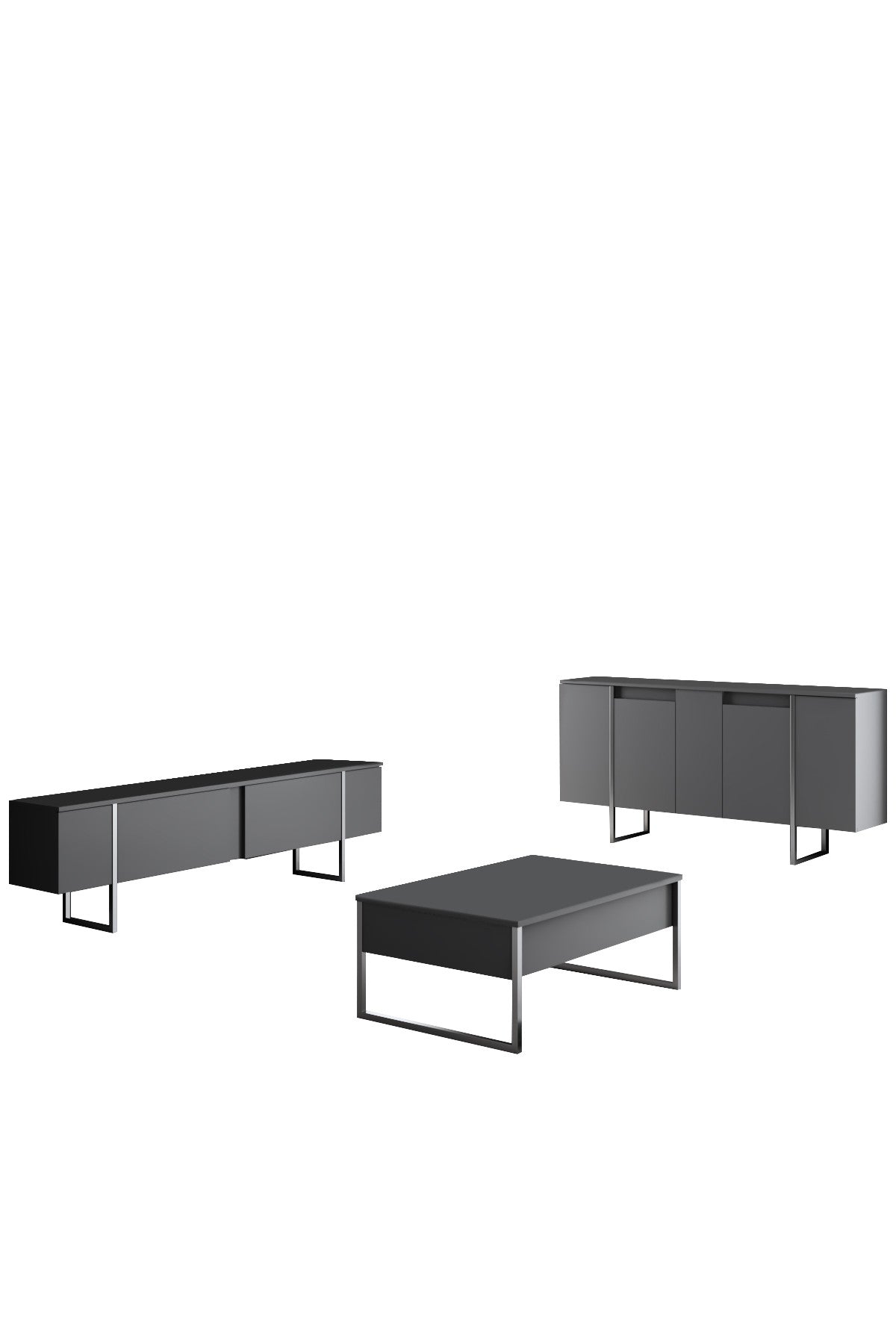 Furniture Set Anthracite Luxe - Coffee Table + TV Cabinet + Dresser - Silver Frame