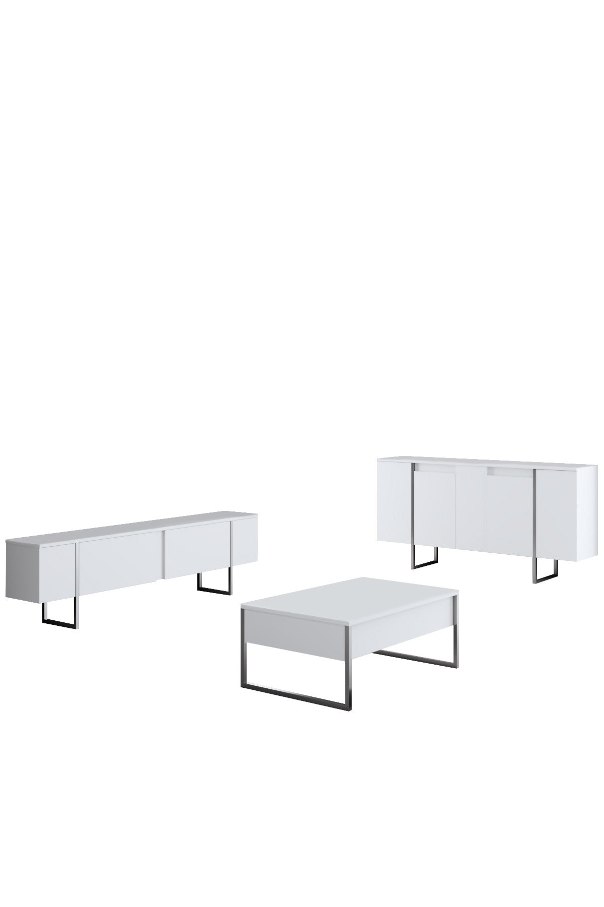 Furniture Set White Luxury - Coffee Table + TV Cabinet + Dresser Luxury - Silver Frame