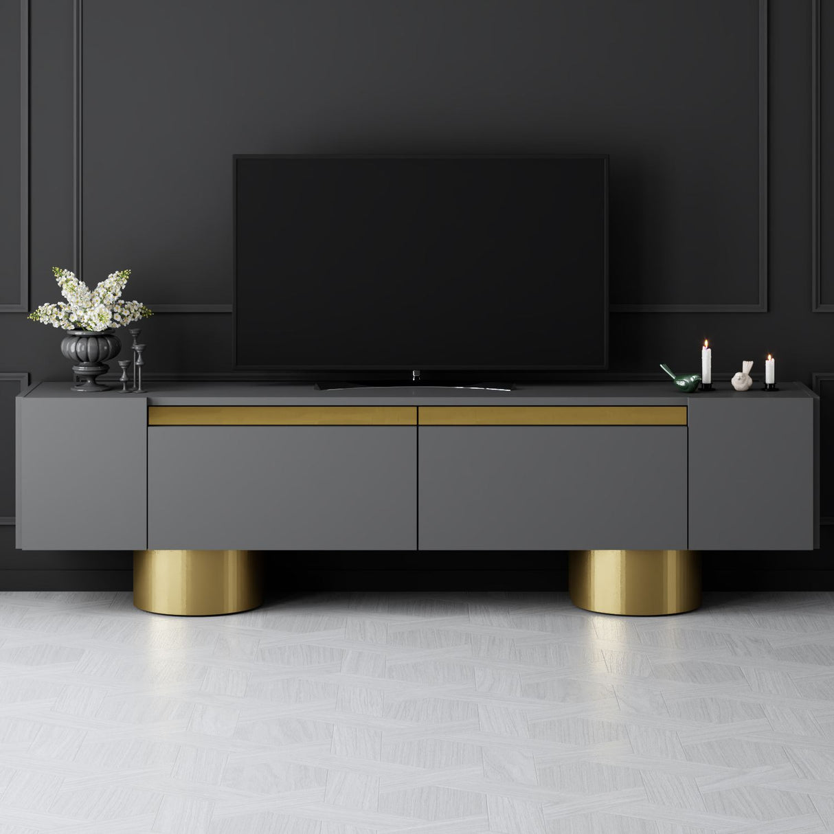 TV cabinet Anthracite Bohem 180x50x30 - Golden Frame