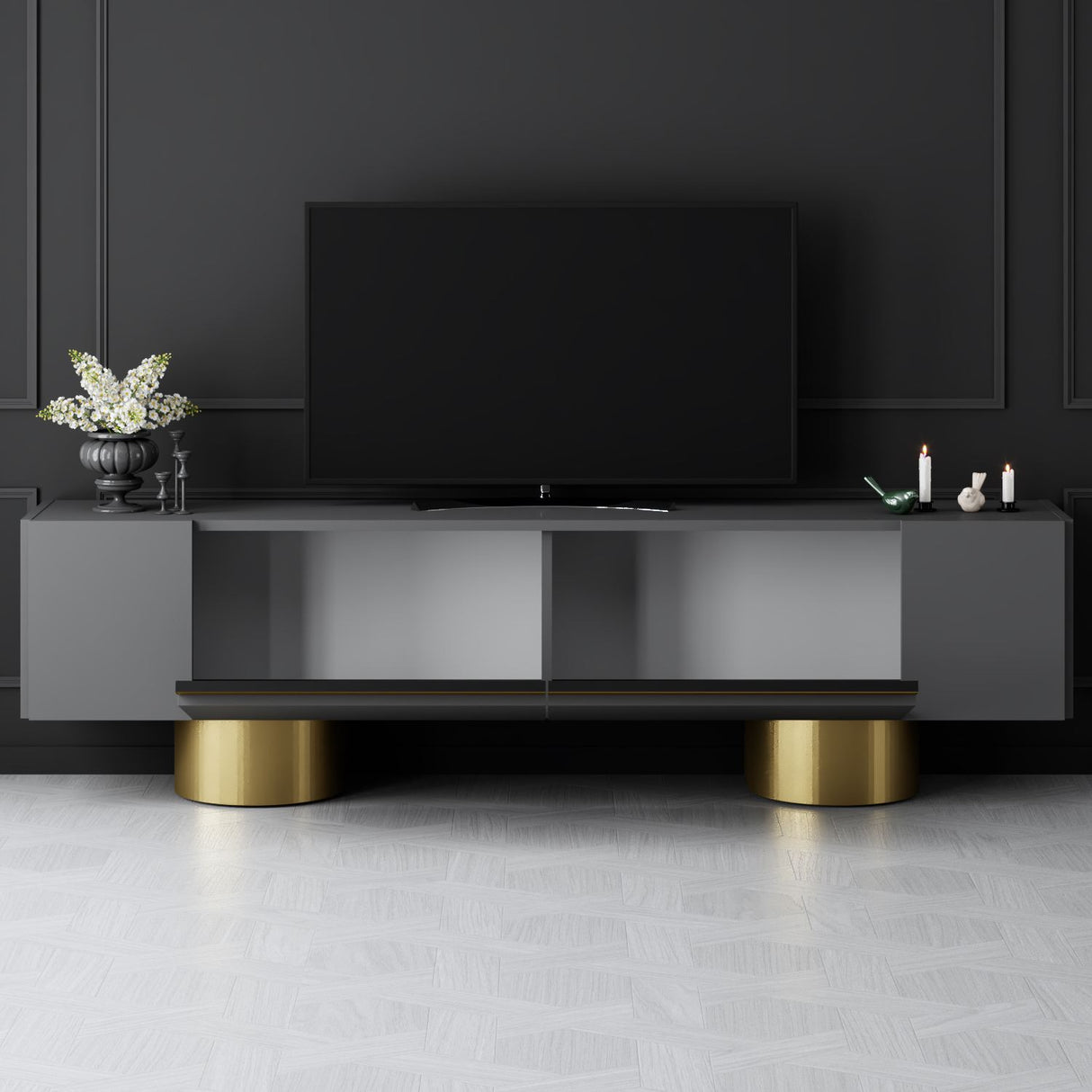 TV cabinet Anthracite Bohem 180x50x30 - Golden Frame