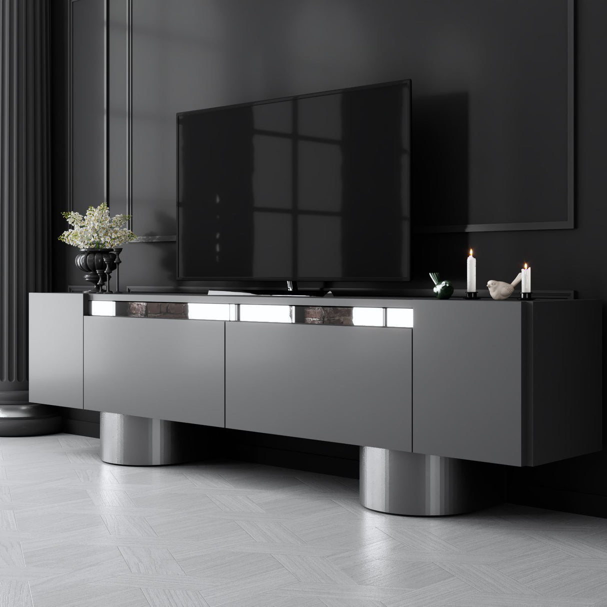 TV cabinet Anthracite Bohem 180x50x30 - Silver frame