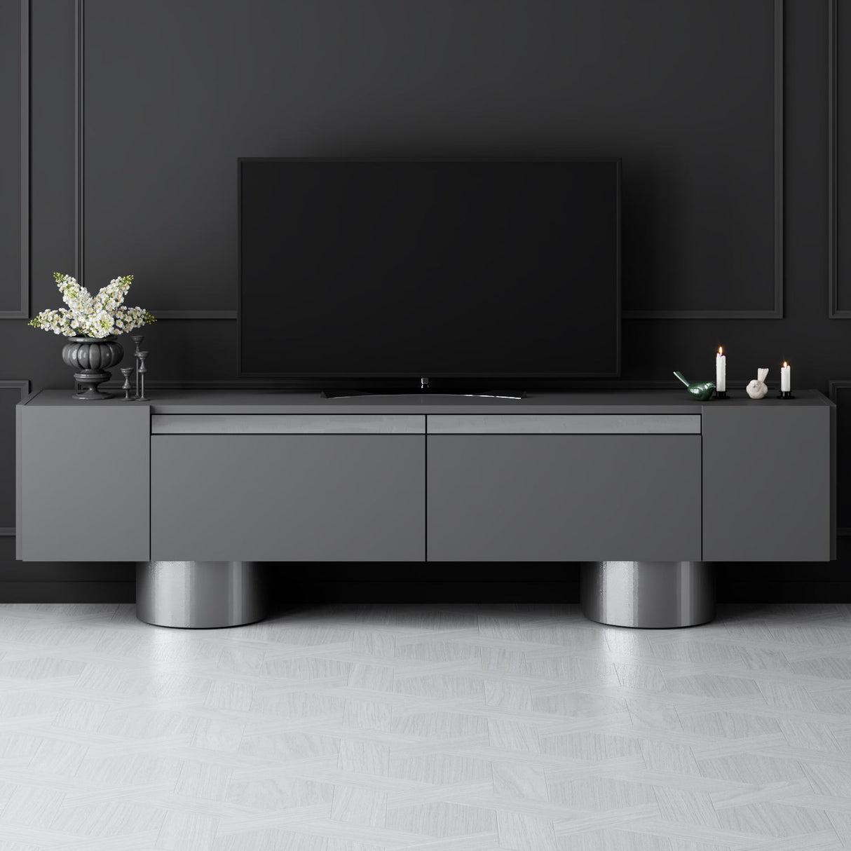 TV cabinet Anthracite Bohem 180x50x30 - Silver frame