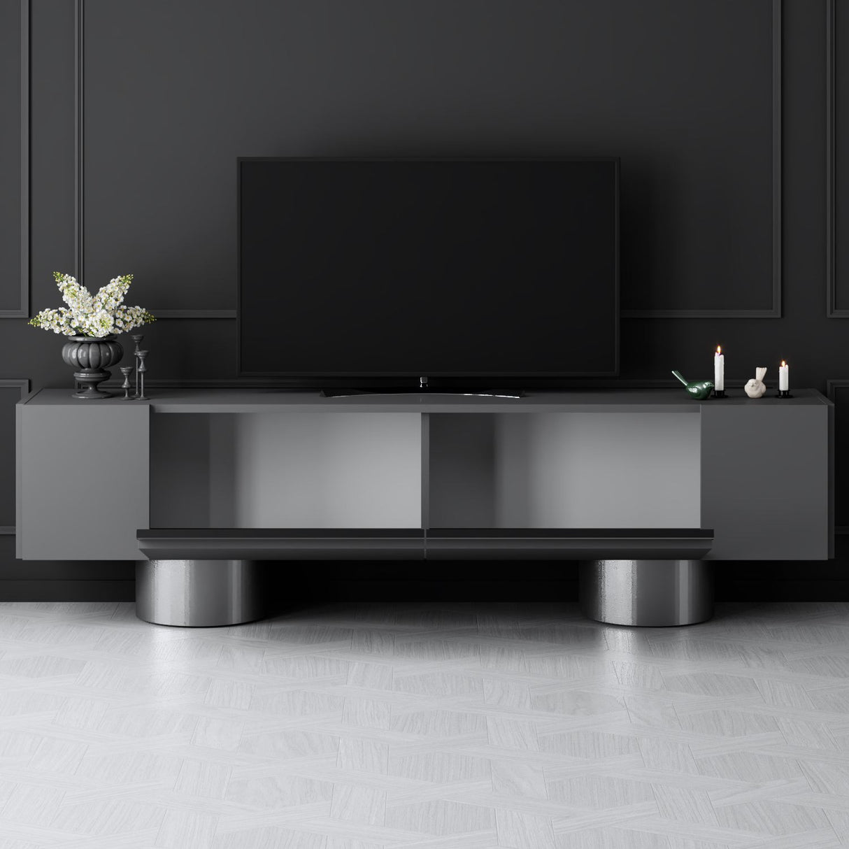 TV cabinet Anthracite Bohem 180x50x30 - Silver frame