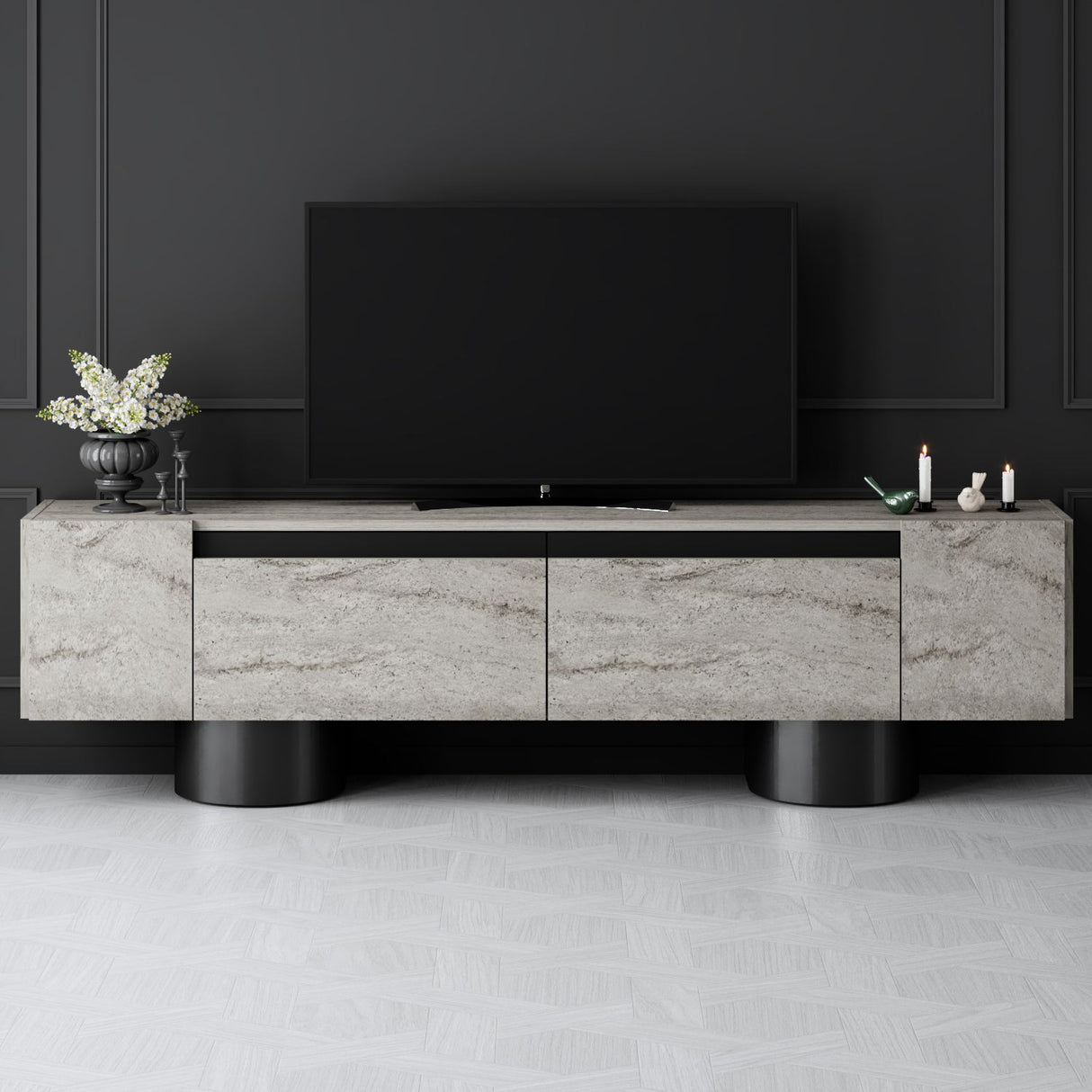 TV cabinet Travertine Bohem 180x50x30 - Black frame