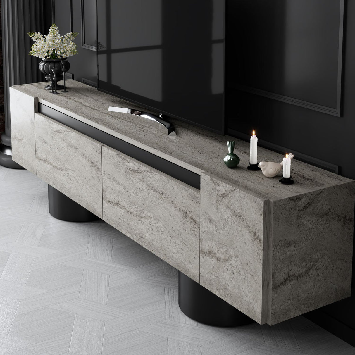 TV cabinet Travertine Bohem 180x50x30 - Black frame