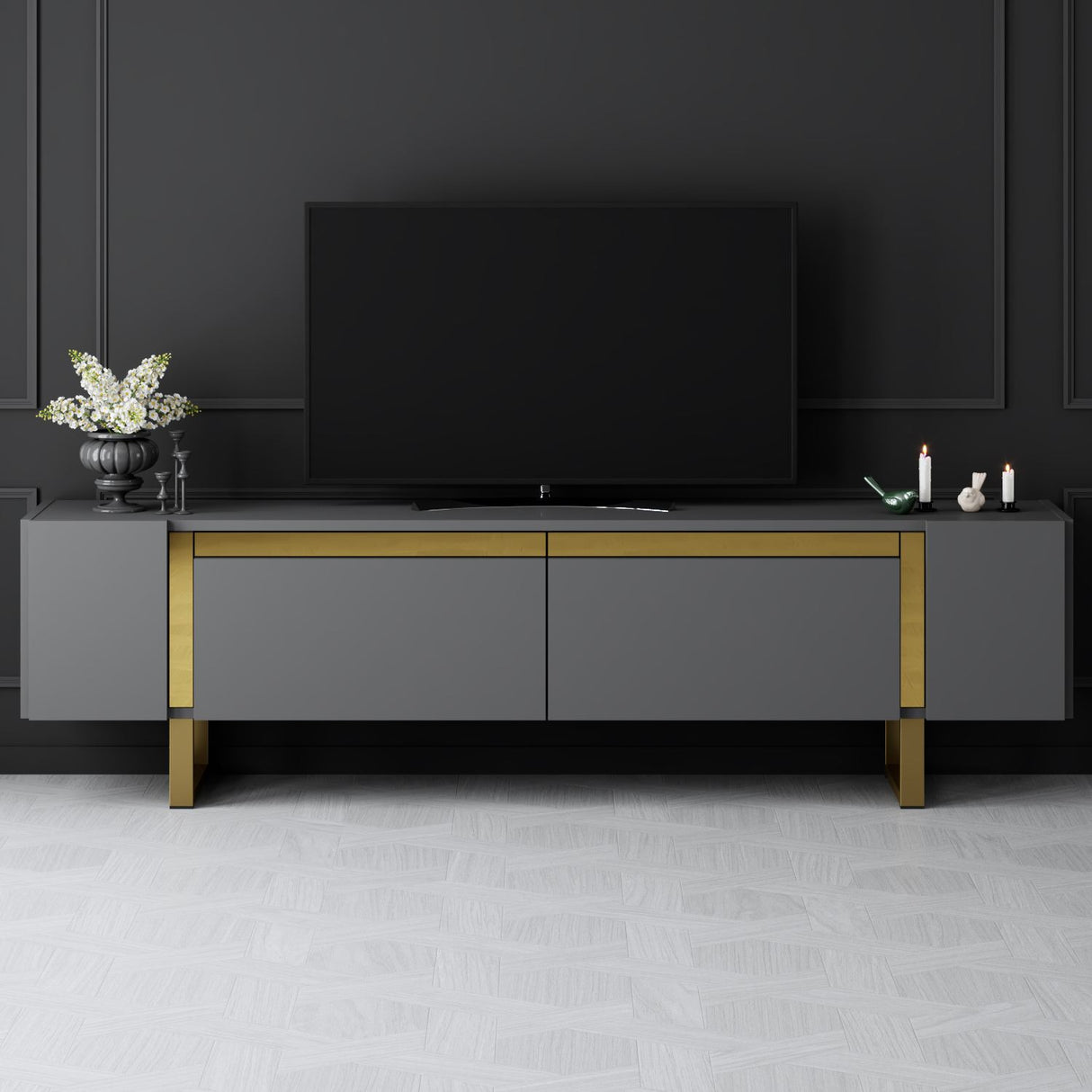 TV Cabinet Anthracite Yildiz 180x50x30 - Golden Frame