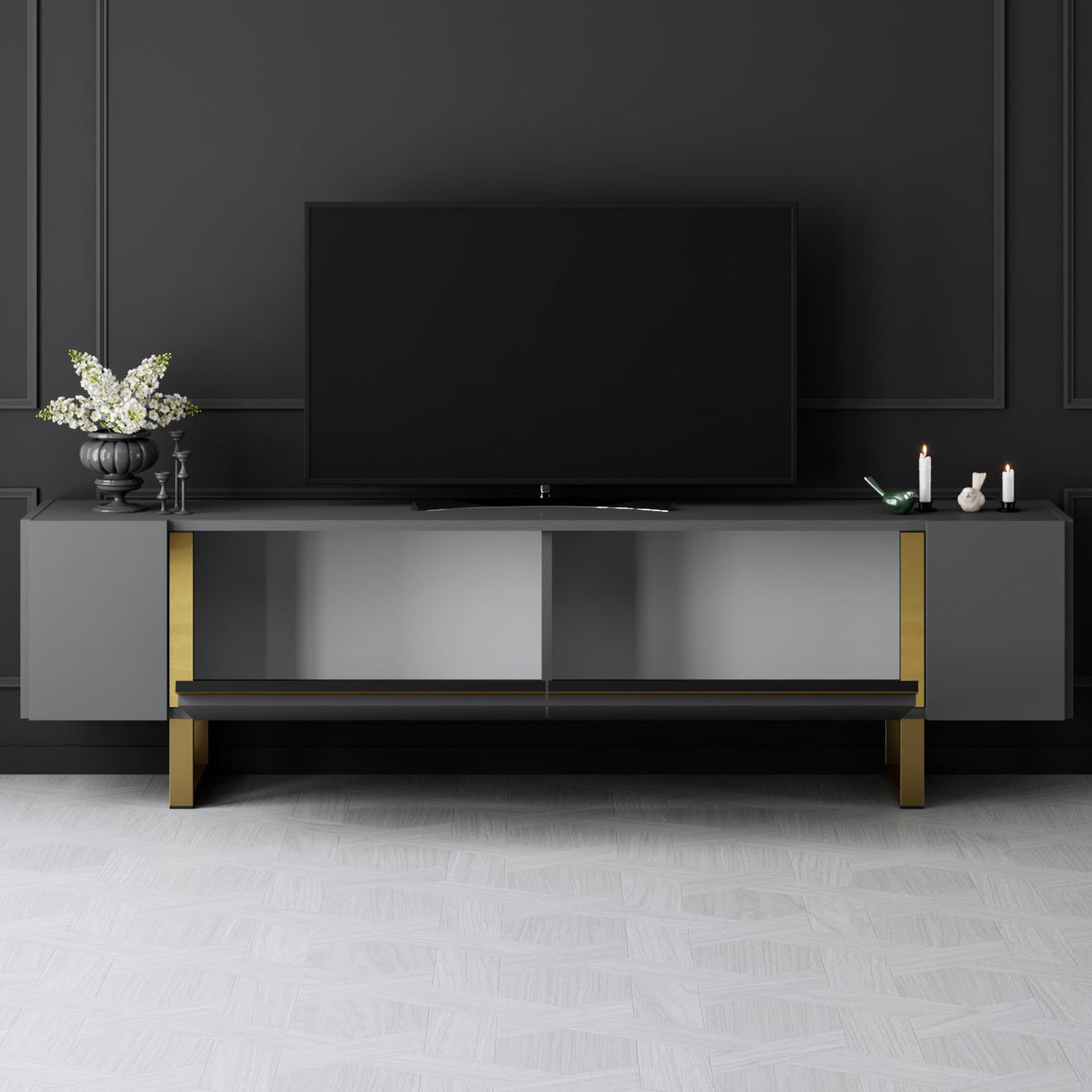 TV Cabinet Anthracite Yildiz 180x50x30 - Golden Frame