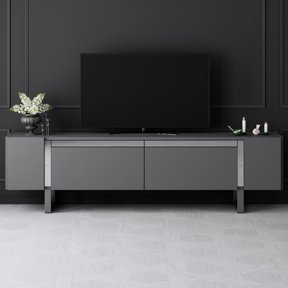 TV Cabinet Anthracite Yildiz 180x50x30 - Silver Frame