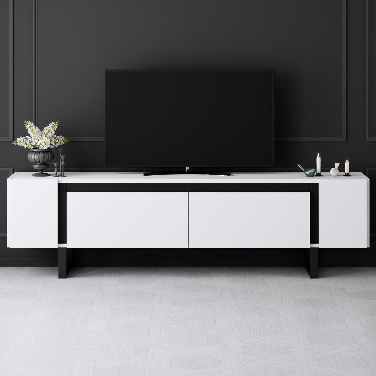 TV Cabinet White Yildiz 180x50x30 - Black Frame