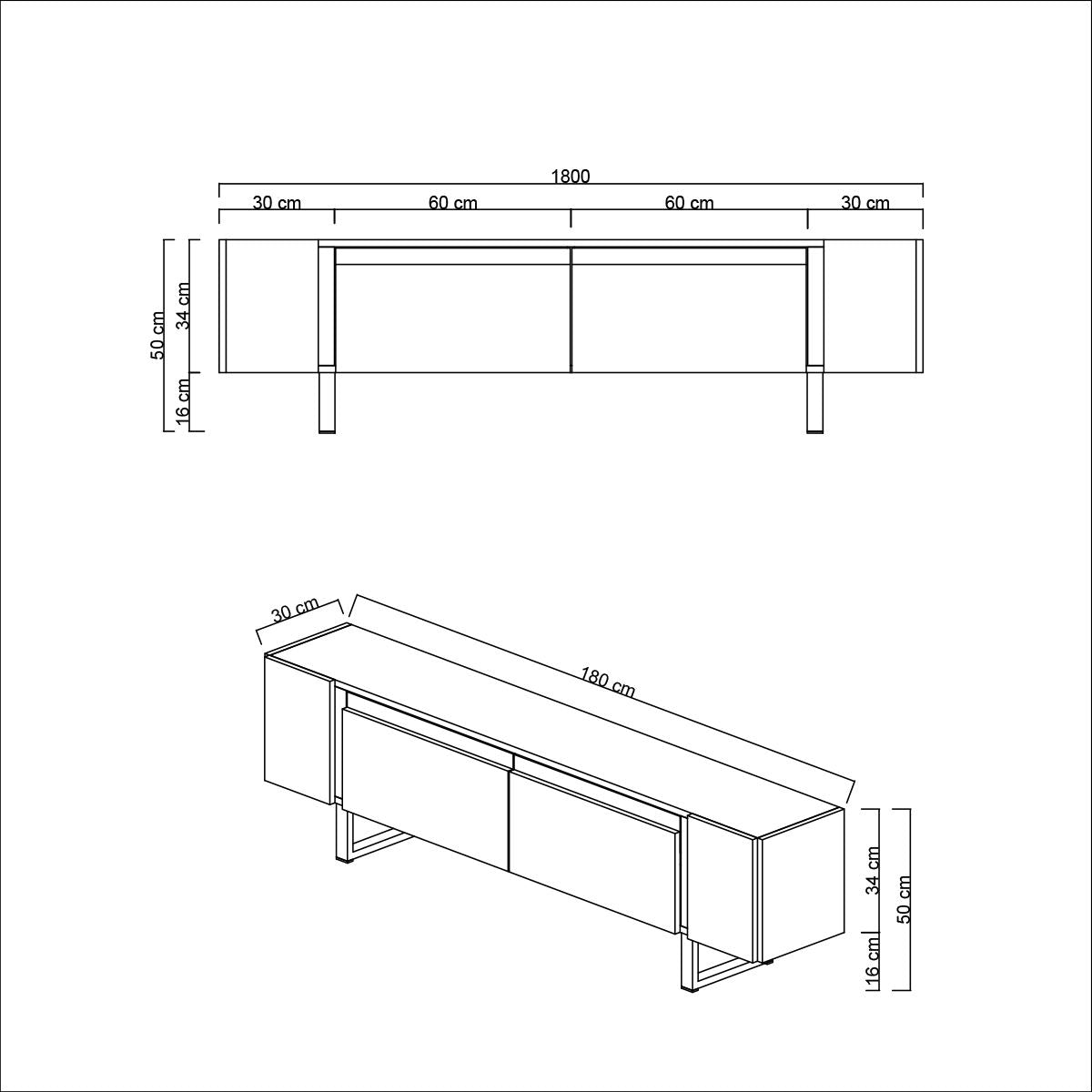 TV Cabinet White Yildiz 180x50x30 - Black Frame