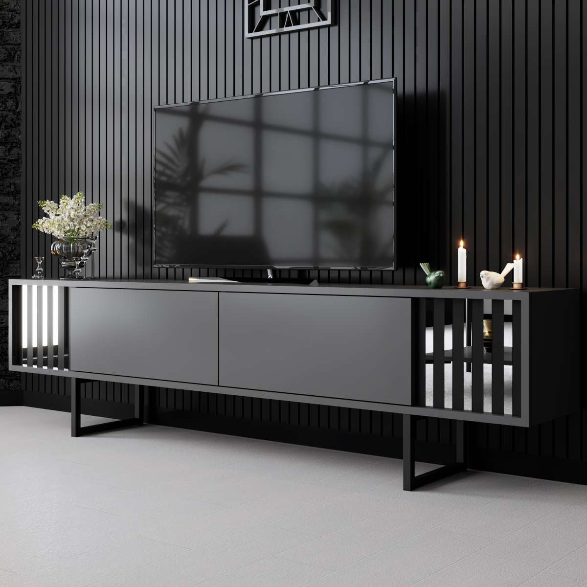 TV cabinet Anthracite Chrome Line 180x48x30 - Black frame