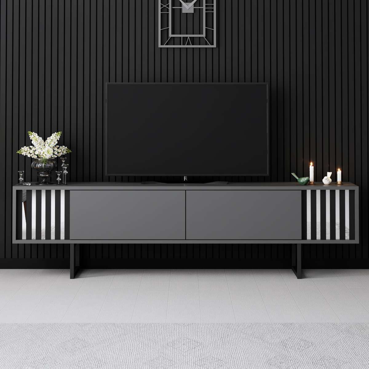 TV cabinet Anthracite Chrome Line 180x48x30 - Black frame