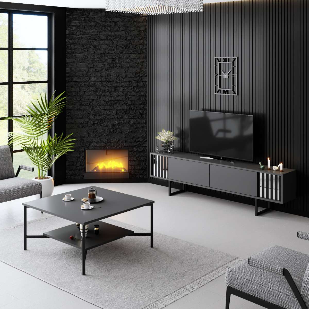 TV cabinet Anthracite Chrome Line 180x48x30 - Black frame