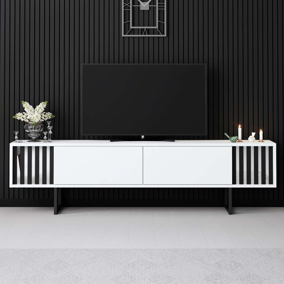 TV cabinet White Chrome Line 180x48x30 - Black frame