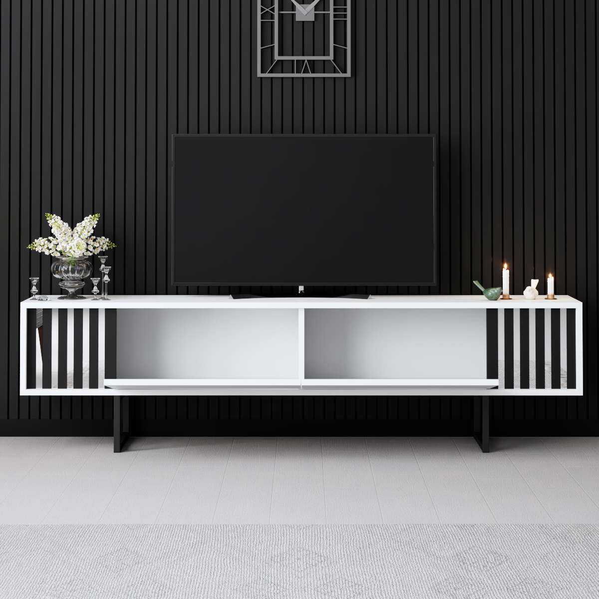 TV cabinet White Chrome Line 180x48x30 - Black frame