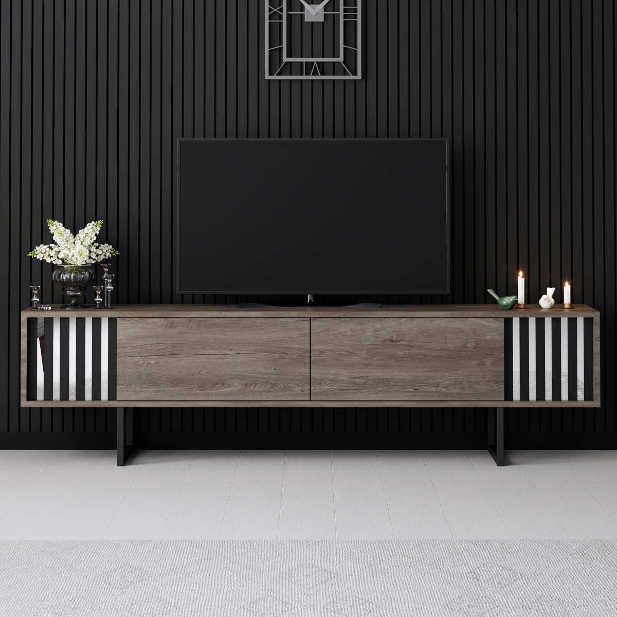 TV cabinet Walnut Chrome Line 180x48x30 - Black frame