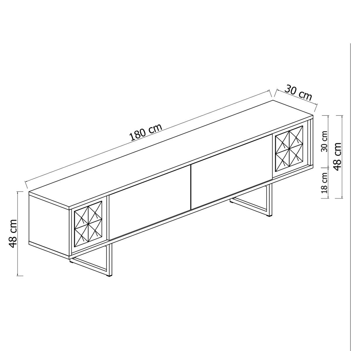 TV cabinet Walnut Chrome Line 180x48x30 - Black frame