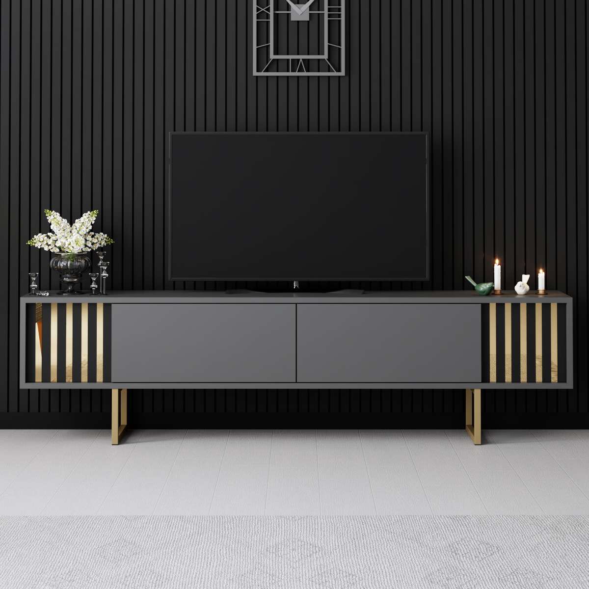 TV Furniture Anthracite Gold Line 180x48x30 - Gold Frame