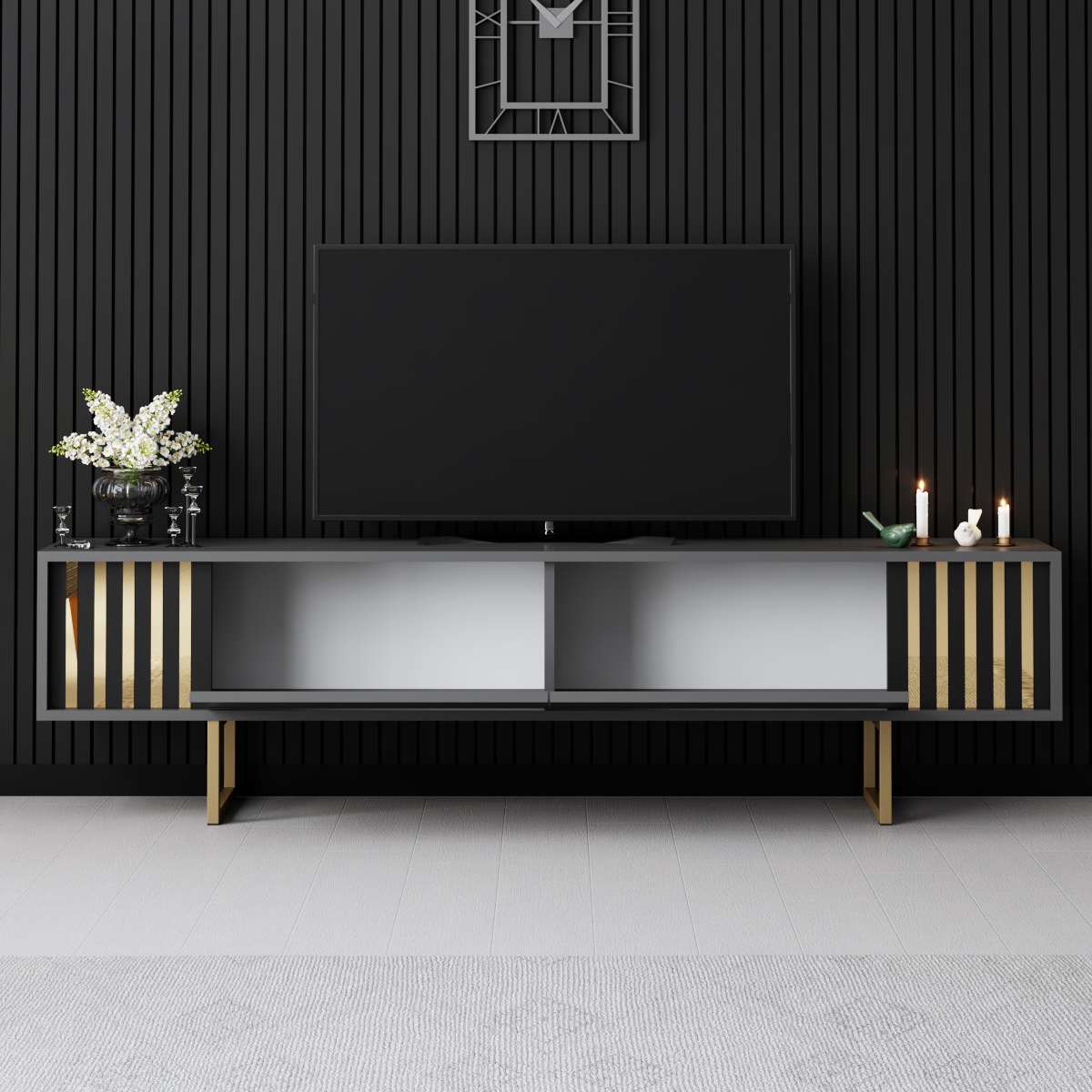 TV Furniture Anthracite Gold Line 180x48x30 - Gold Frame