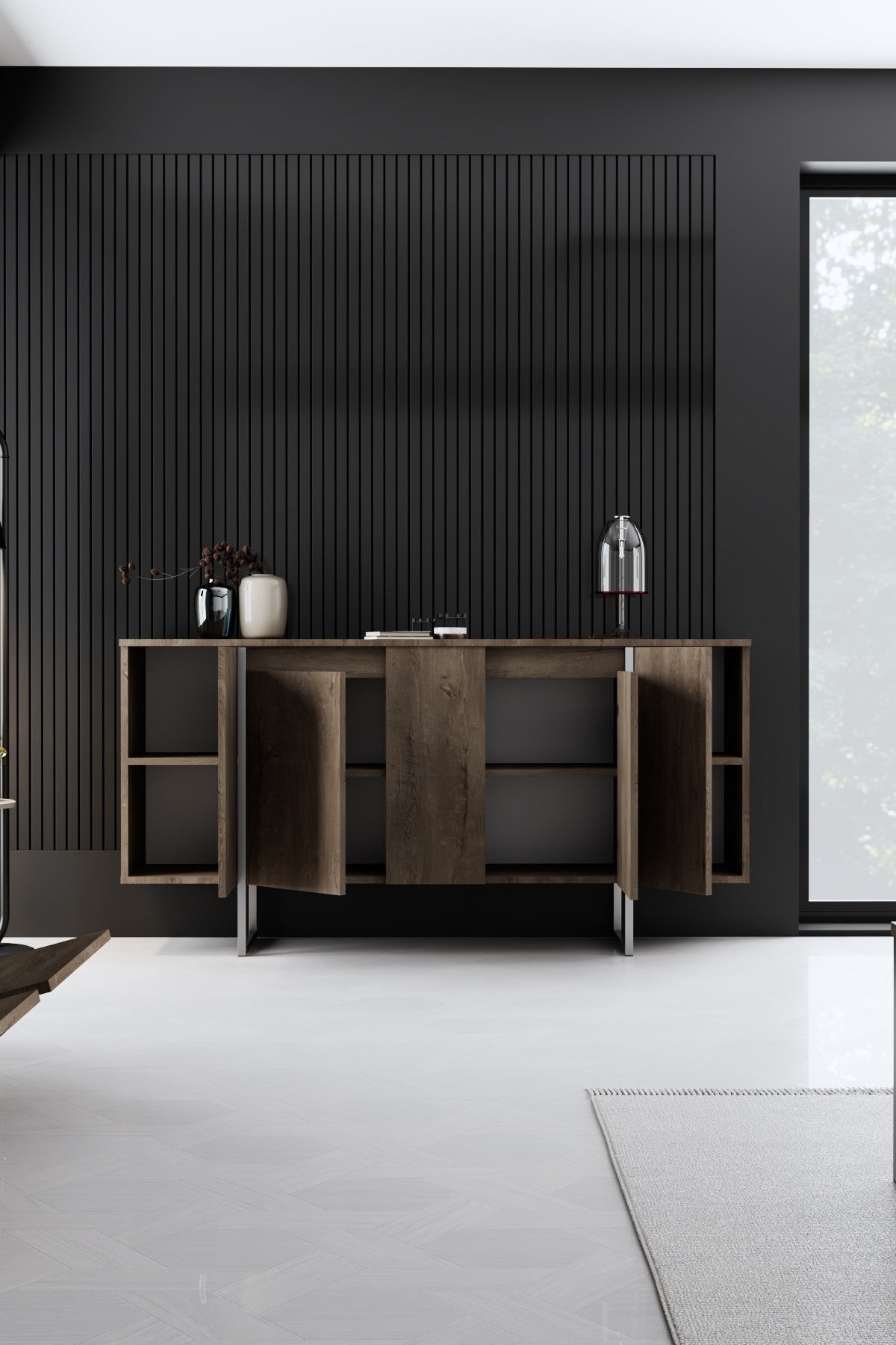 Modern Dresser Walnut Luxury 160x80x35 - Silver Frame