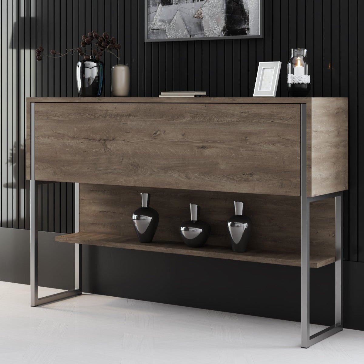 Modern Walnut Sideboard Luxury 120x80x30 - Silver Frame - One Compartment