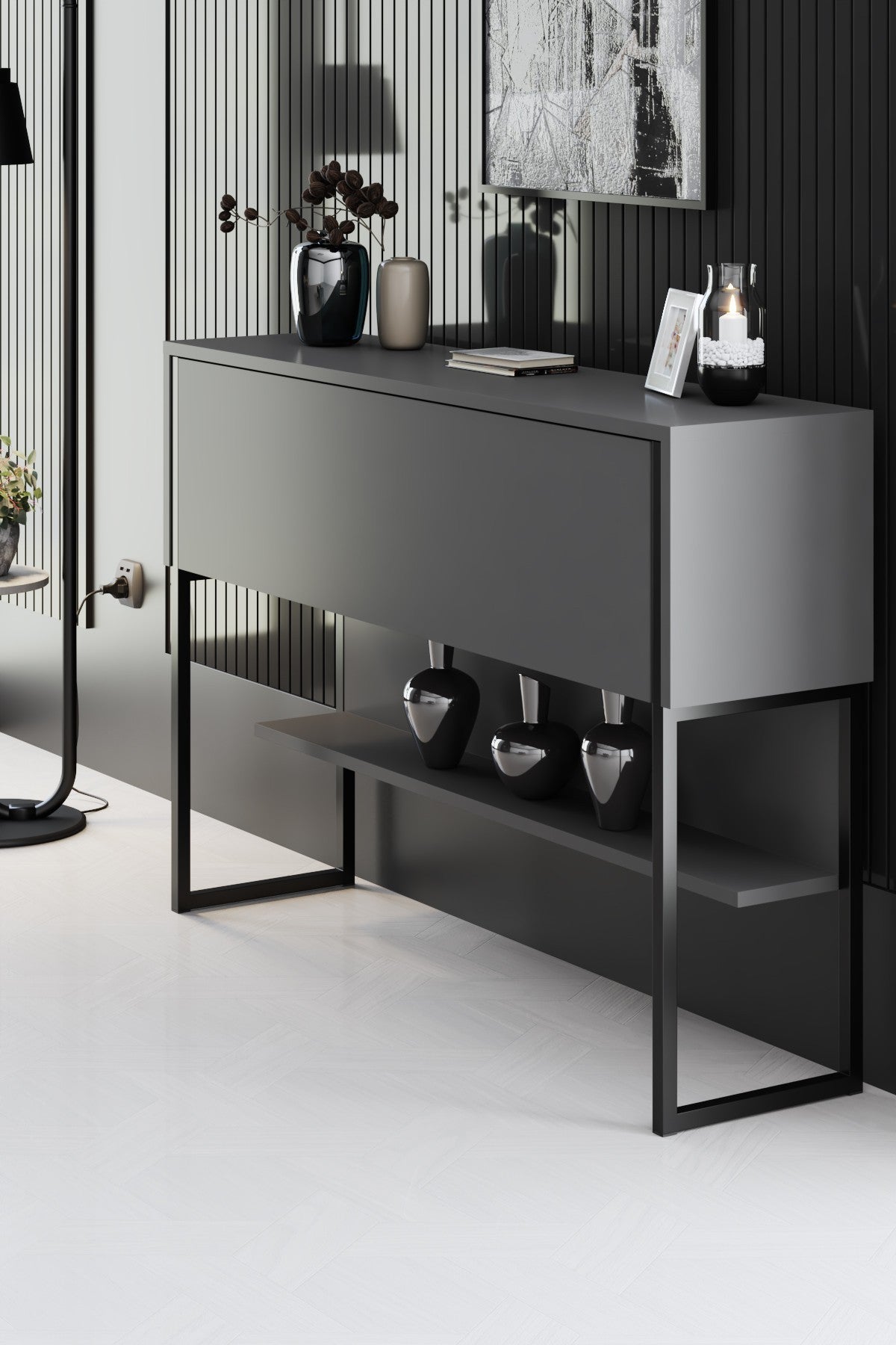 Modern Sideboard Anthracite Luxury 120x80x30 - Black Frame - One Compartment