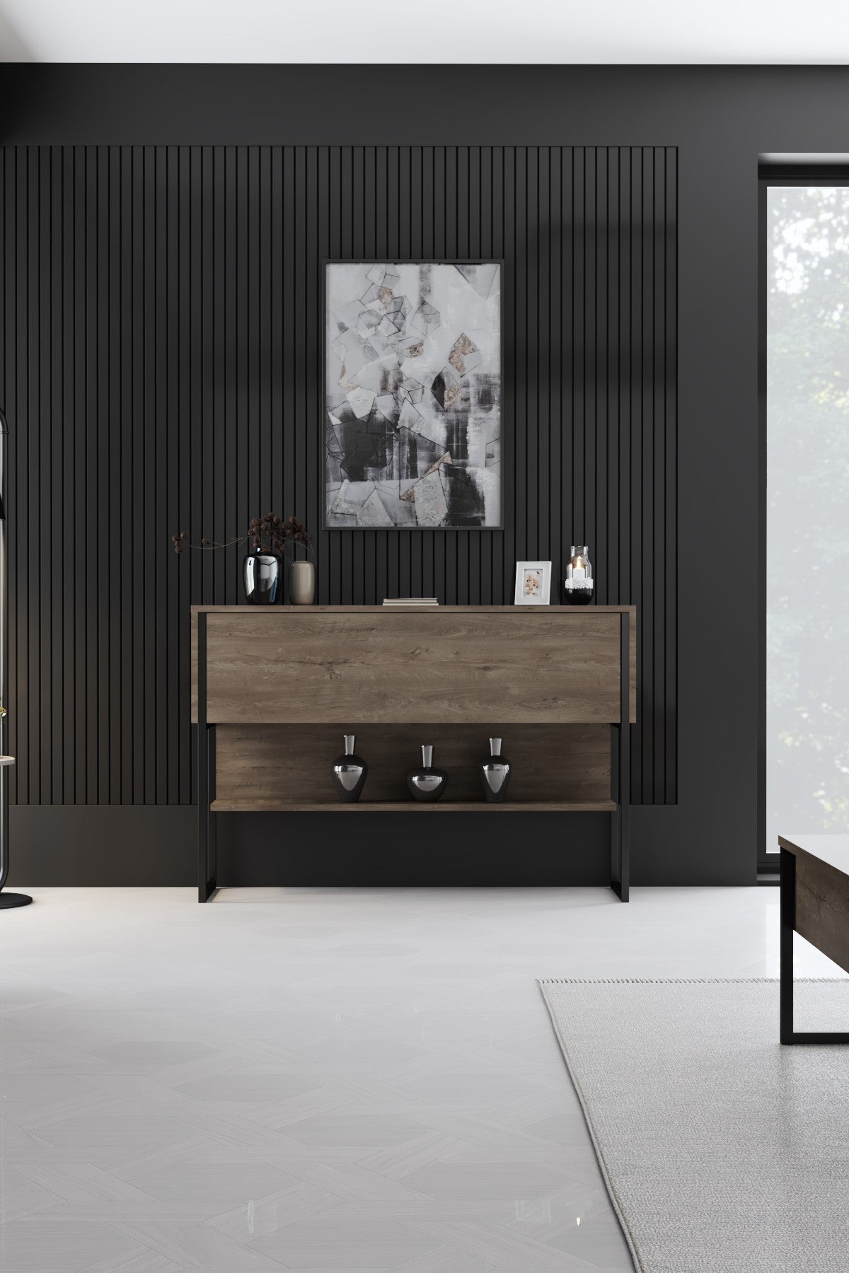 Modern Walnut Sideboard Luxury 120x80x30 - Black Frame - One Compartment