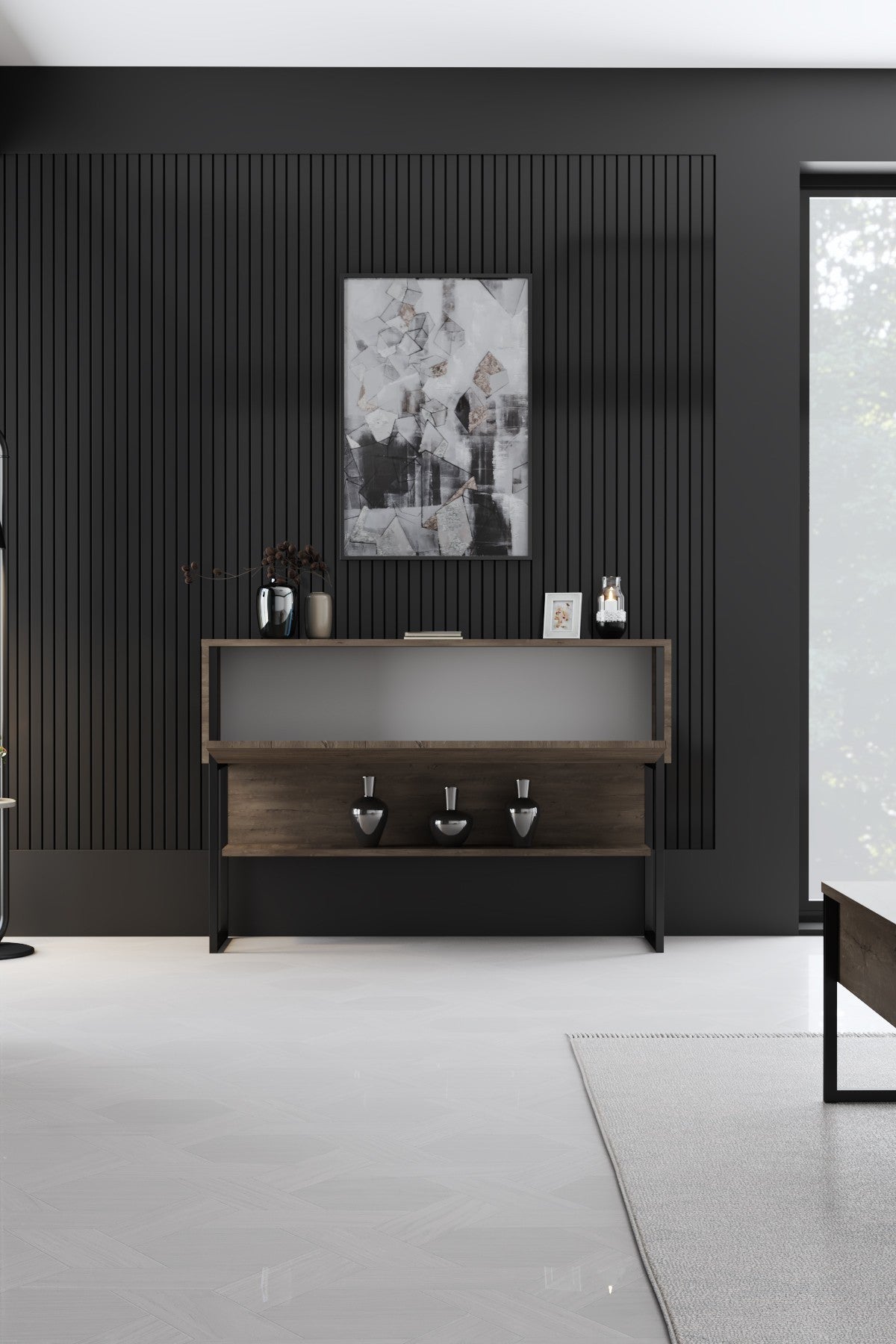 Modern Walnut Sideboard Luxury 120x80x30 - Black Frame - One Compartment