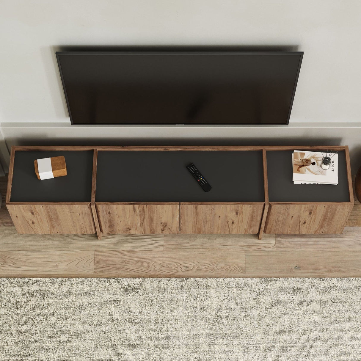 Lowen TV cabinet in oak look 180 cm Atlantic Pine and anthracite melamine wood