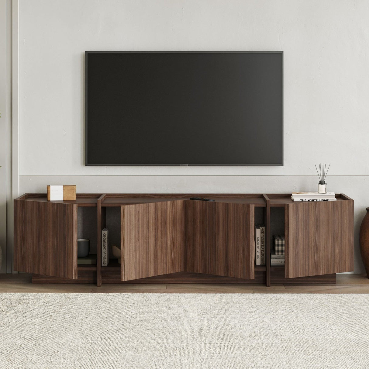 Lowen TV cabinet in Milano walnut 180 cm Melamine coated wood composite