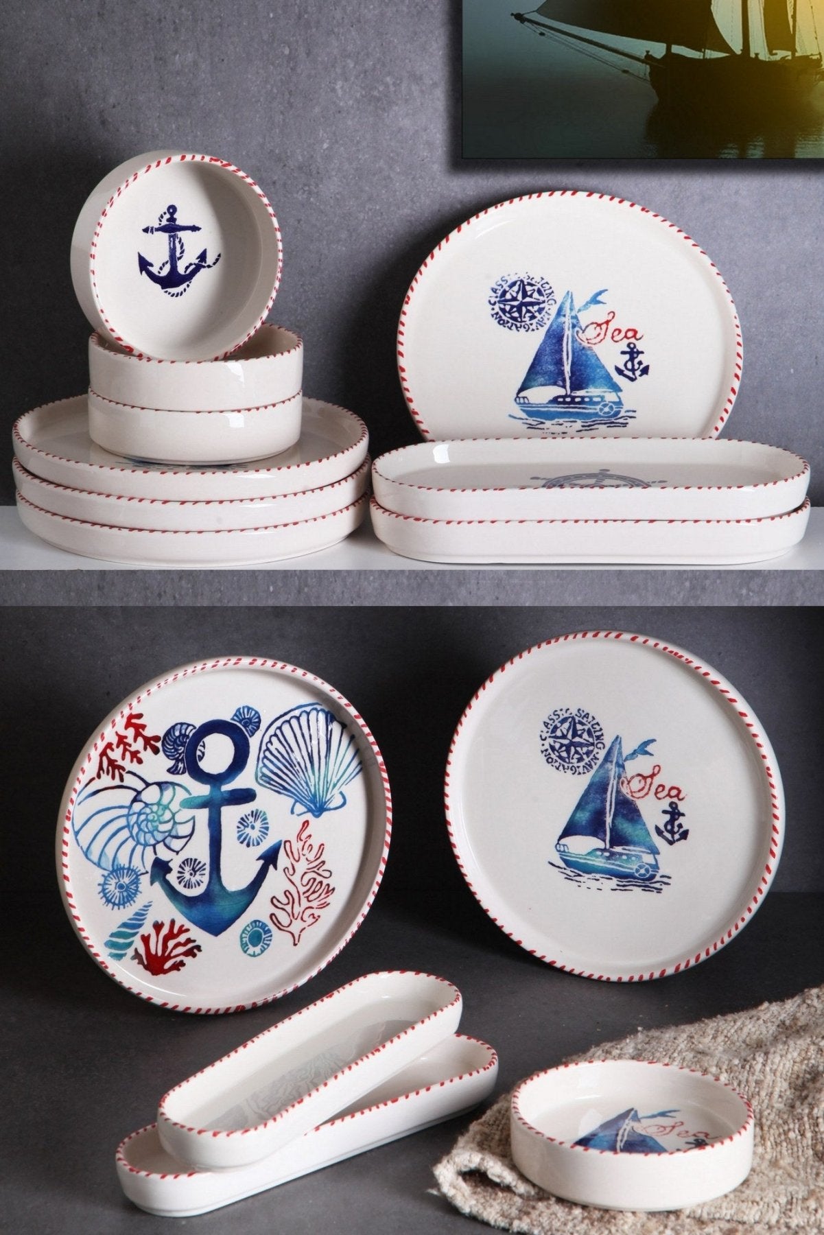 KAHSER14-MARINE White Blue Red 100% CERAMIC 6 cm breed