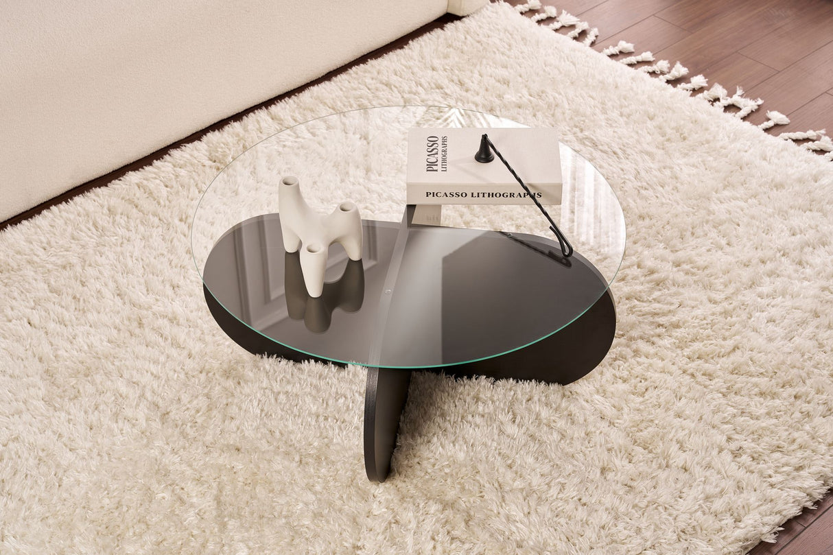 Aris Round Coffee Table 75 cm Tinted Glass - Black Base