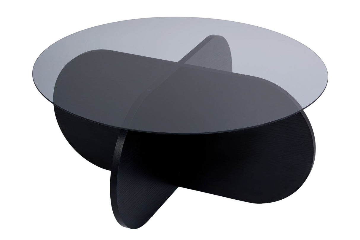 Round coffee table Aris black melamine and smoked glass 75 cm