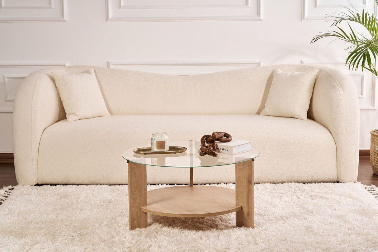 Cairo Coffee Table Round Ø75 cm Sapphire Oak - Glass 75x75x40 cm